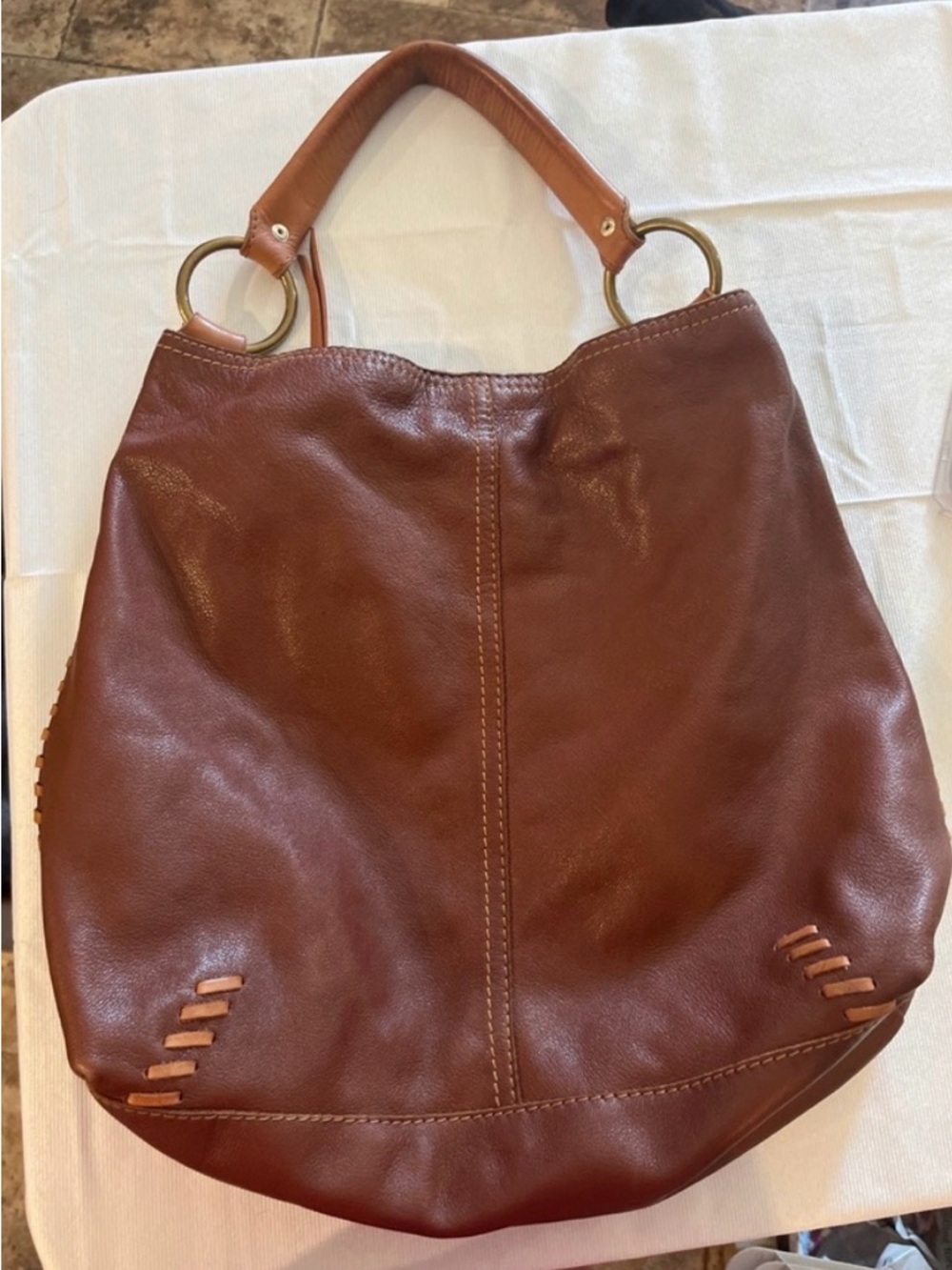 Lucky Brand Brown Leather Hobo with Ring Handles